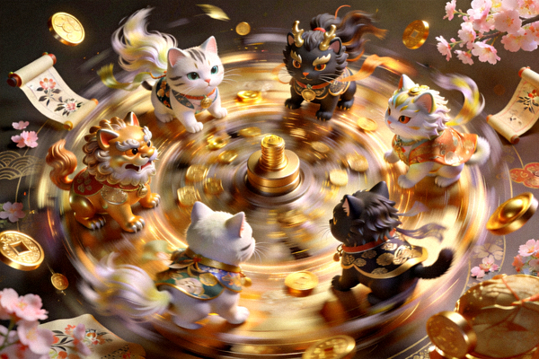 招财喵和风招财神兽转动视效图